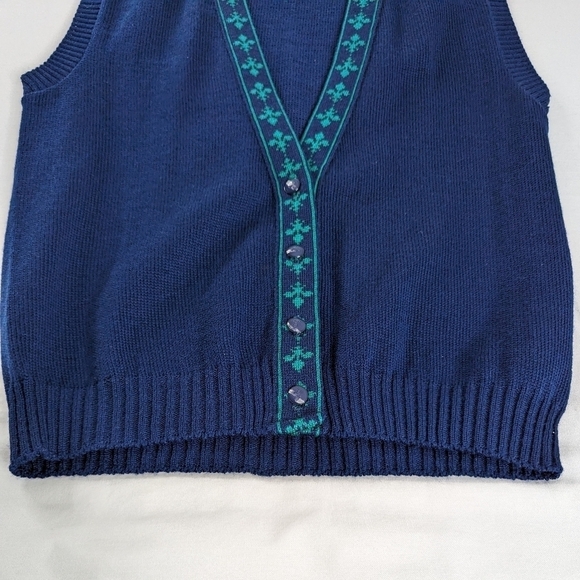 VTG Pendleton Blue Green Wool Button Up Patterned Vest Academia - Picture 2 of 7